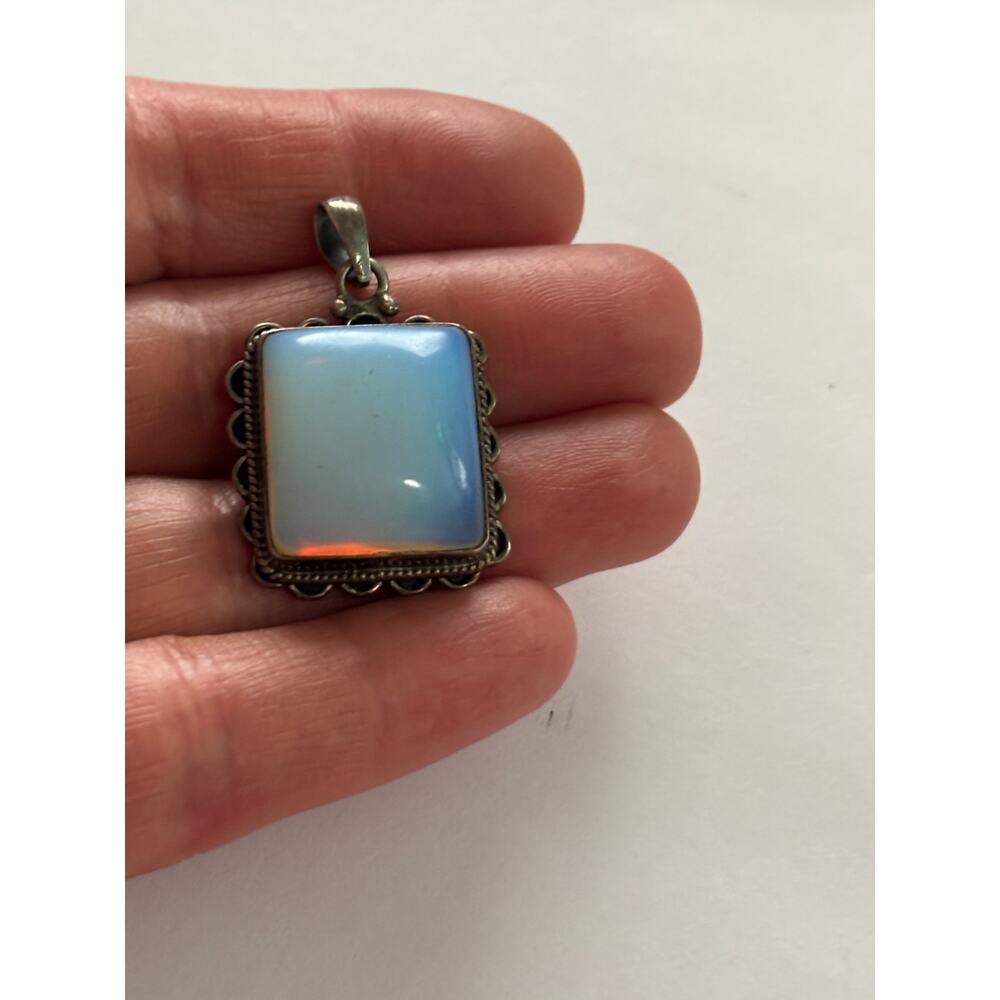 Vintage Sterling Silver Opalite Glass Pendant 14g - Picture 3 of 4